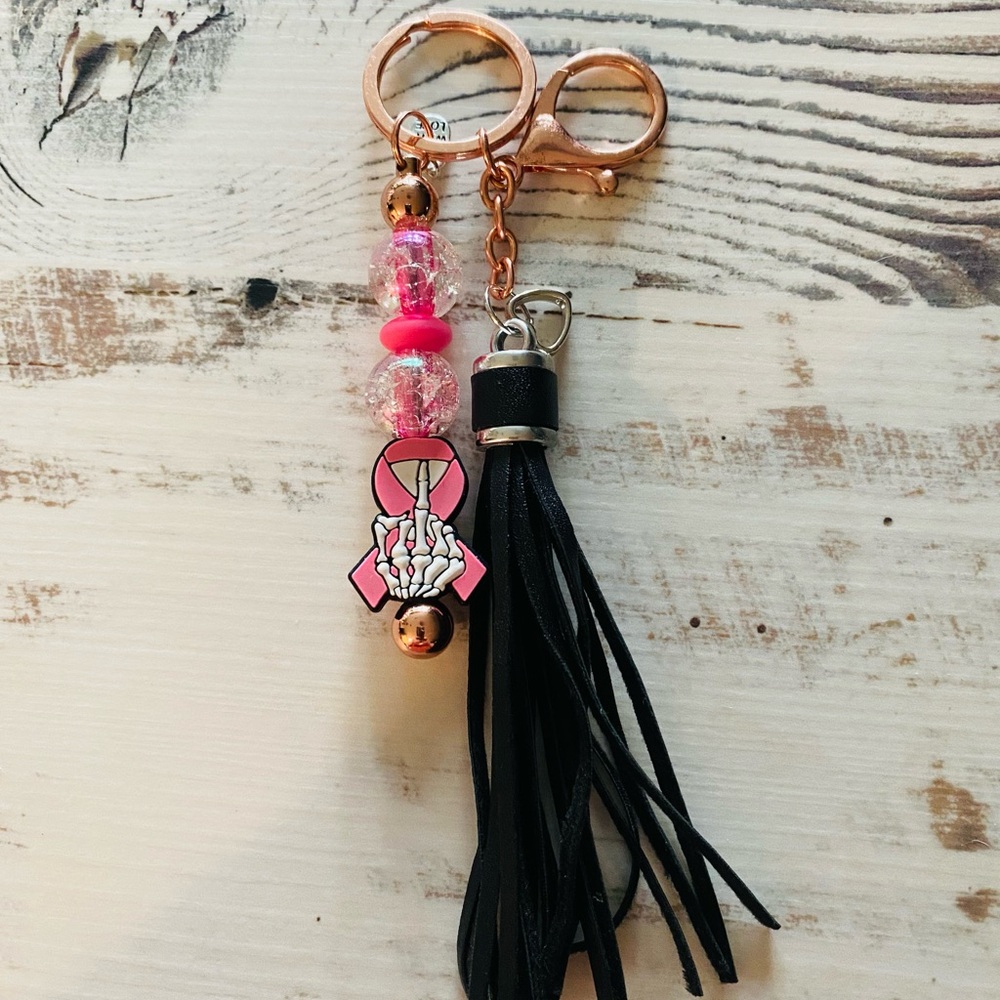 Pink and Black “Cancer Sucks”Tassel Keychain